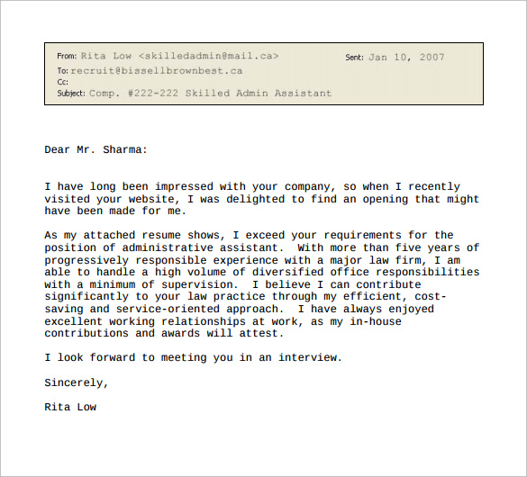 email cover letter template