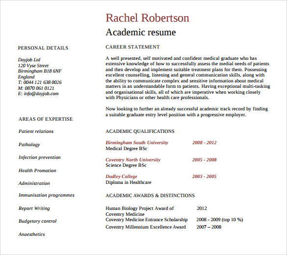 academic cv template ms word