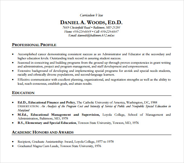 Free 8 Sample Academic Resume Templates In Pdf Ms Word