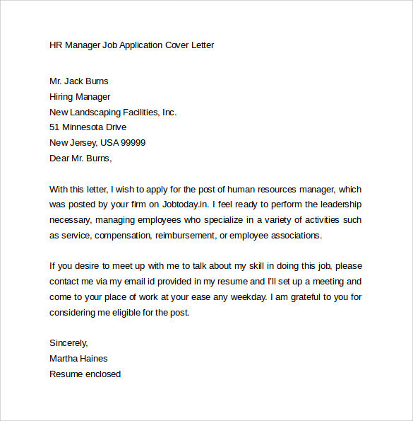 sample job application cover letter