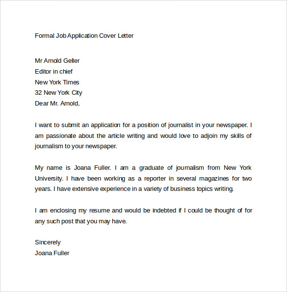 formal job application cover letter