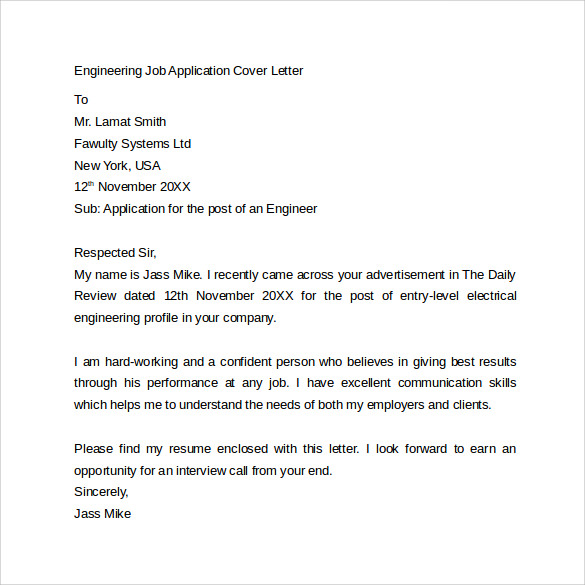 engineering job application cover letter