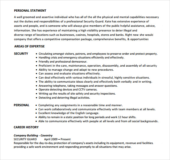 FREE 7+ Sample Security Guard Resume Templates in PDF MS Word