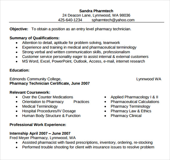 pharmacy technician resume