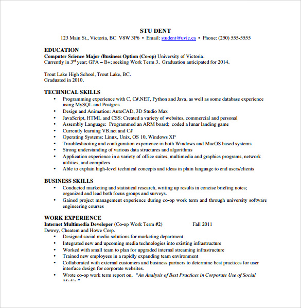 graduate computer science resume