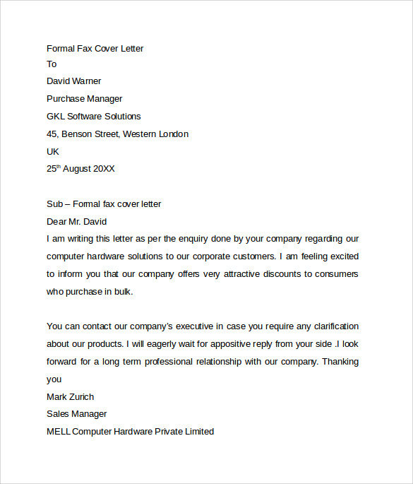 10 Fax Cover Letter Templates – Samples, Examples & Format 