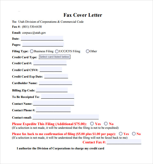 cover letter to fax