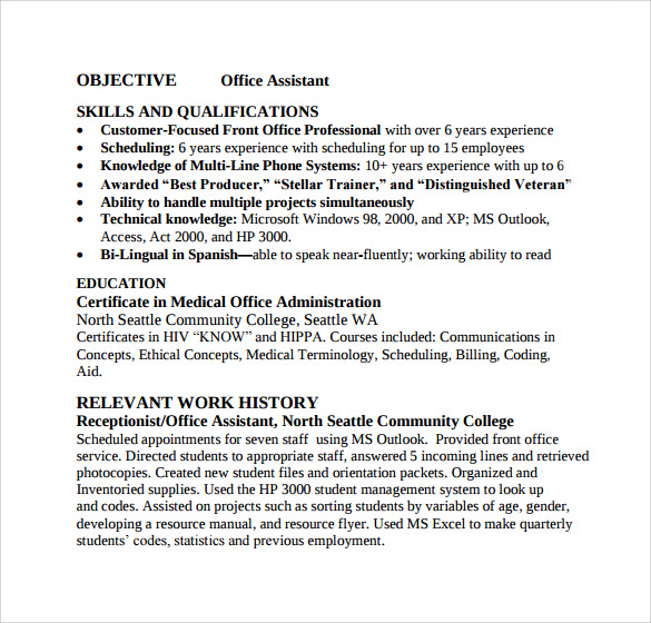 office assistant resume sample word format download