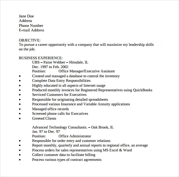 examples of resume for office assistant