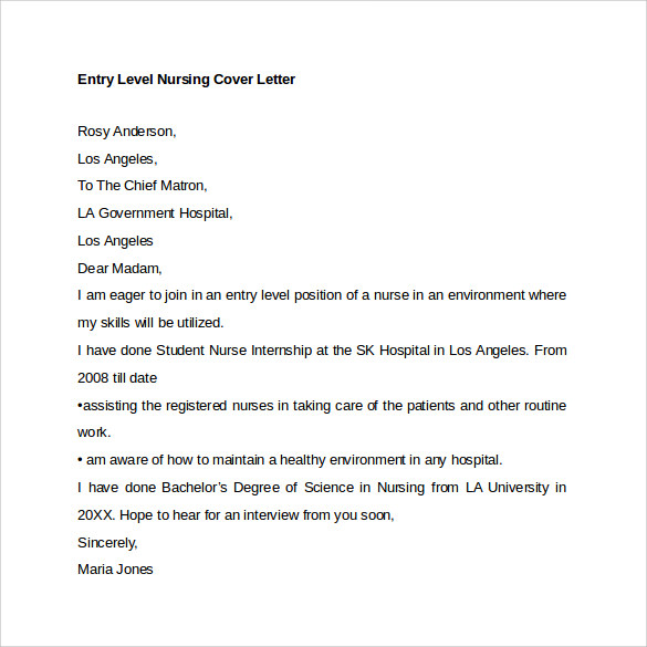 entry level nursing cover letter
