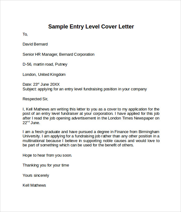 FREE 9 Entry Level Cover Letter Templates In PDF