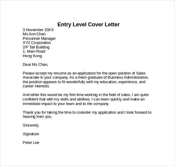 entry level employment cover letter