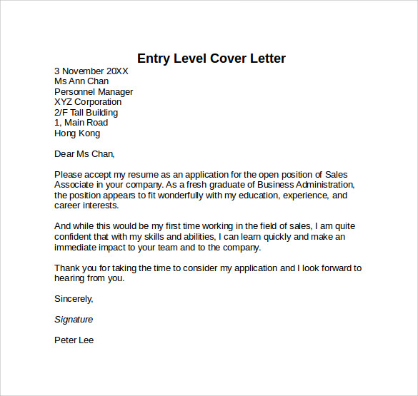 FREE 9 Entry Level Cover Letter Templates In PDF