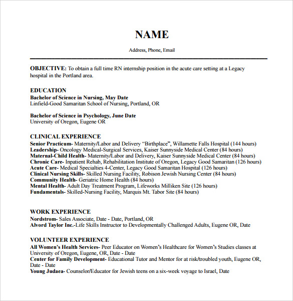 free resumes templates for registered nurses