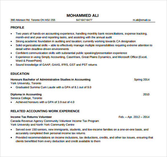 sample cv for accountant