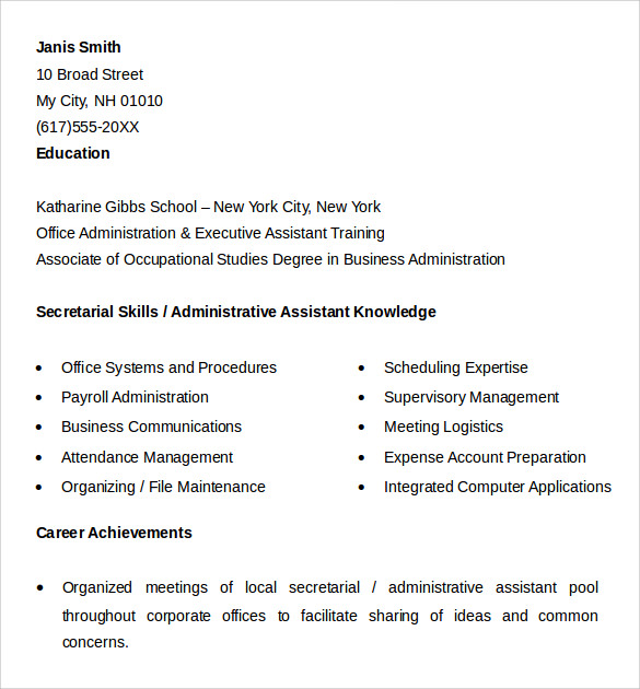 Sample Fice Assistant Resume 9 Download Free