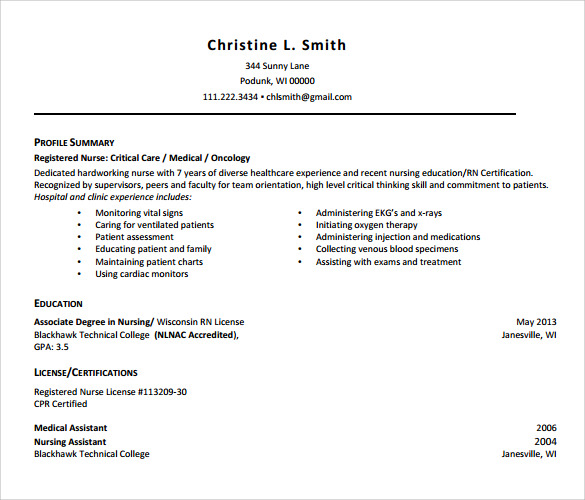free resume template for registered nurse