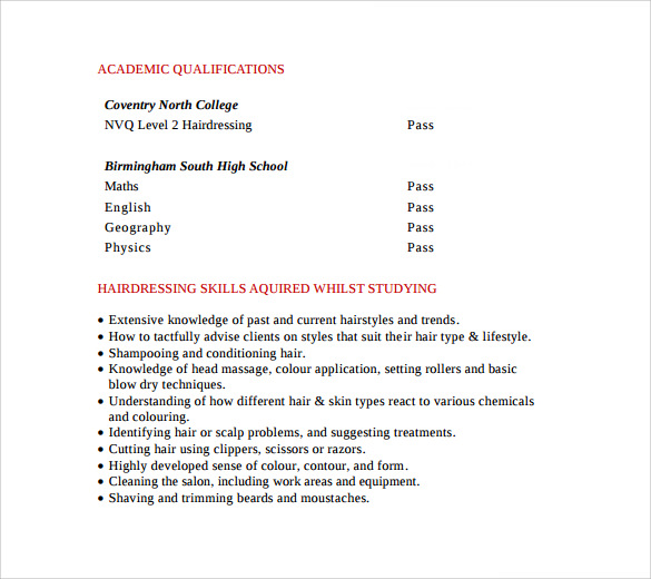 Free 7 Sample Hair Stylist Resume Templates In Pdf Ms Word
