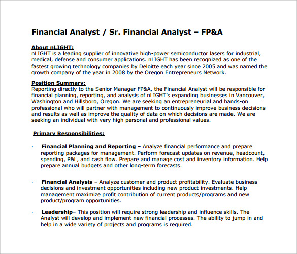 sample financial analyst resume