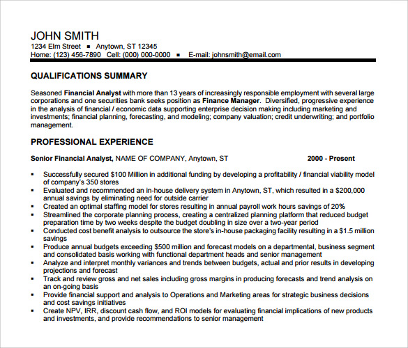 seasoned financial analyst resume