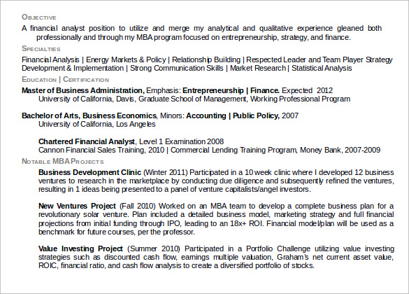 example resume of financial analyst