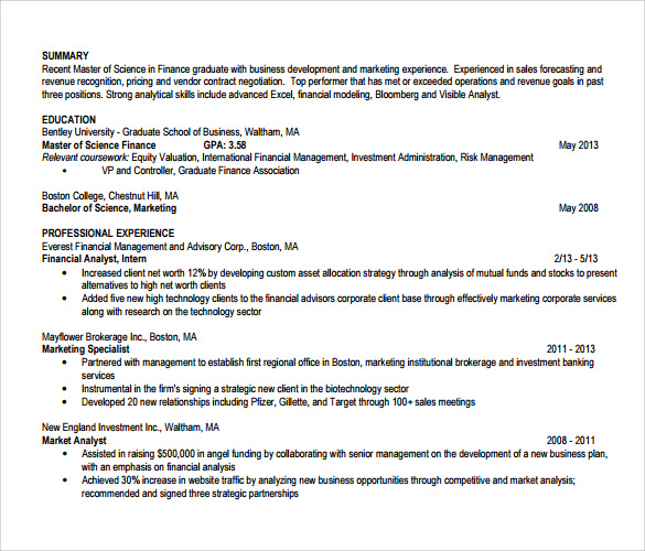 financial analyst cv