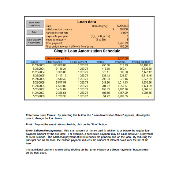 example loan amortization calculator 