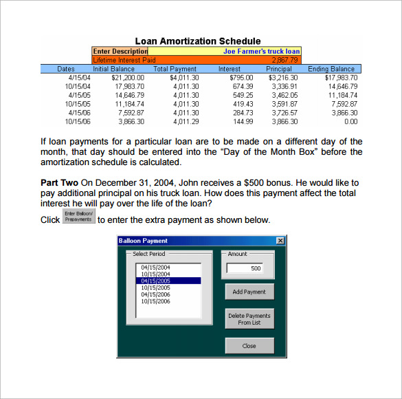 loan amortization calculator sample