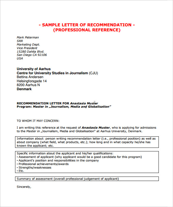 FREE 8  Sample Professional Letter of Recommendation in PDF MS Word