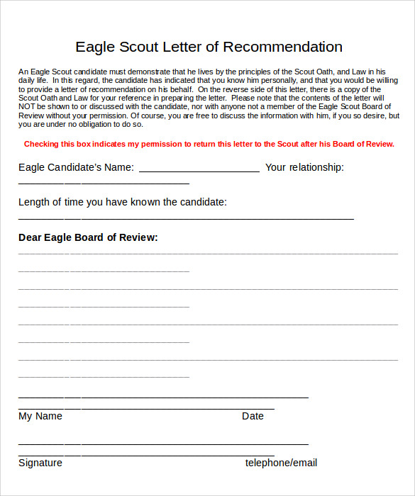 Eagle Scout Letter Of Recommendation Template