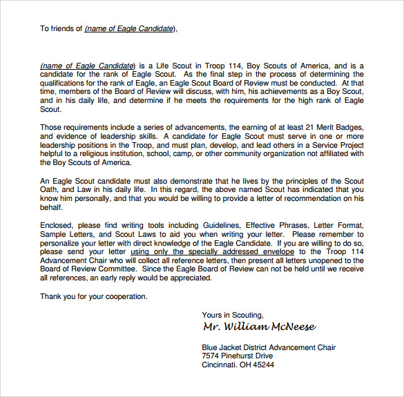 Eagle Scout Recommendation Letter Template