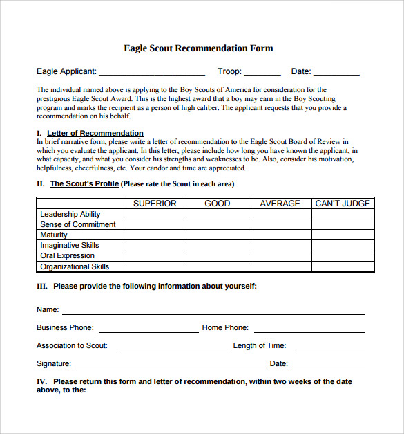 FREE 7 Sample Eagle Scout Letter Of Recommendation In PDF MS Word