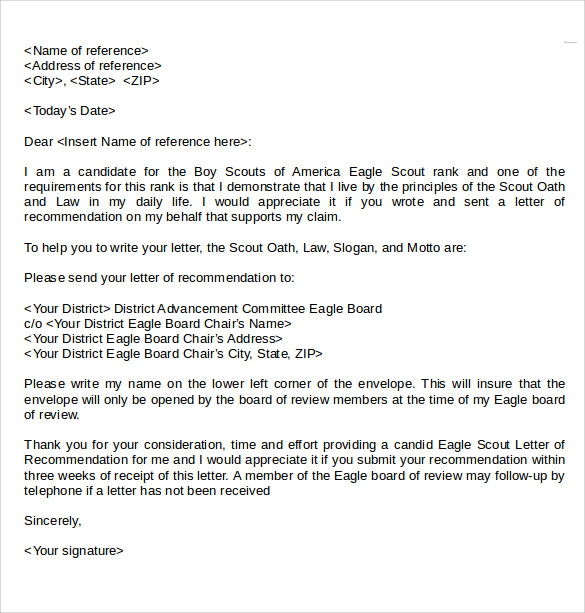 Eagle Letter Of Recommendation Template