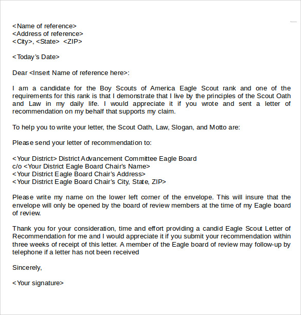 FREE 7 Sample Eagle Scout Letter Of Recommendation In PDF MS Word