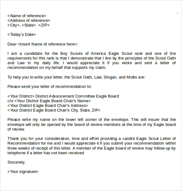 10 Eagle Scout Letter Of Recommendation To Download For Free Sample 
