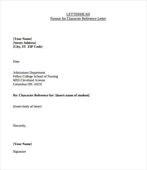 11 Character Letter of Recommendation to Download  Sample 