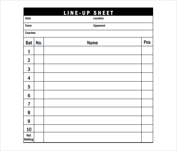 Printable Lineup Cards For Baseball