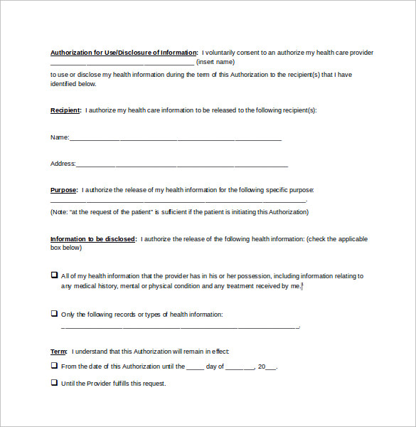 consent release medical information form