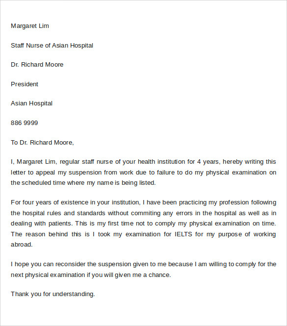 sample appeal letter for nursing