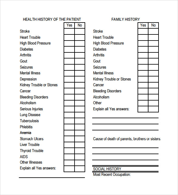 sample medical history form