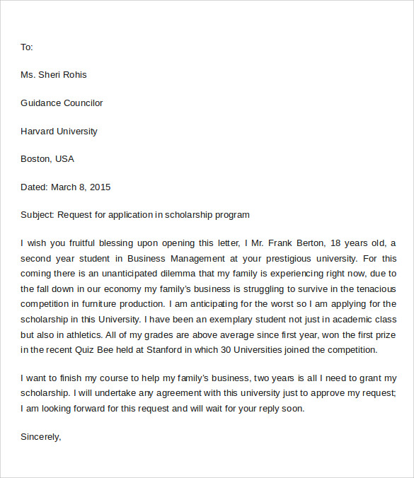 a sample of the application letter