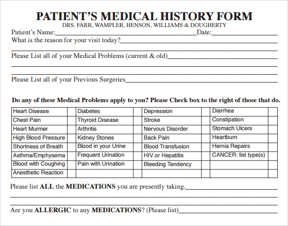 Medical History Report Example