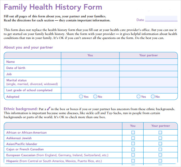 family health history form