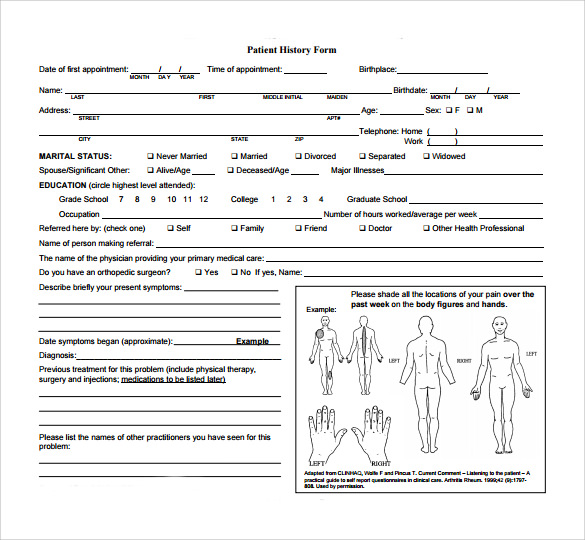 Patient Medical History Form Template