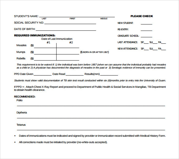 report of medical history form