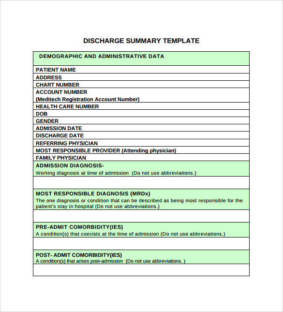 discharge summary template example