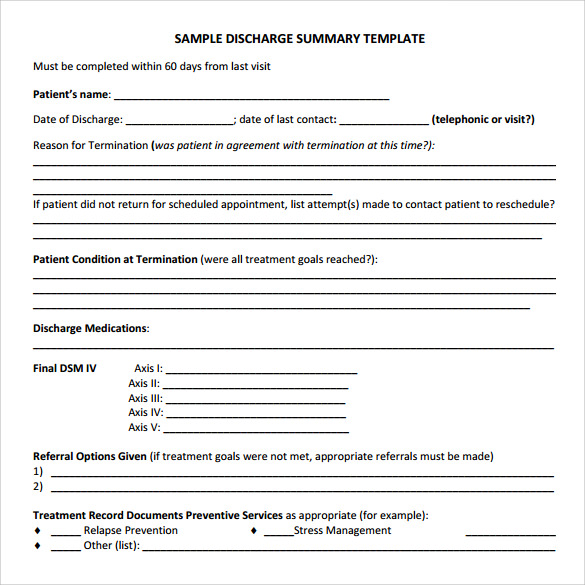 Free 11 Sample Discharge Summary Templates In Pdf Ms Word 9789