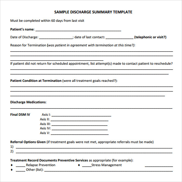 FREE 11 Sample Discharge Summary Templates In PDF MS Word