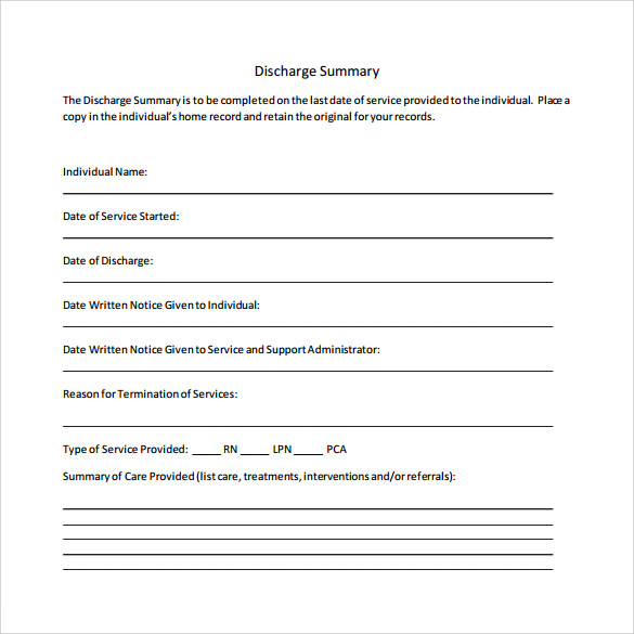 sample pdf discharge summary template