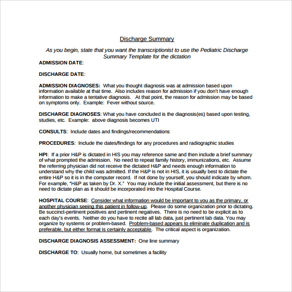 Medical Discharge Summary Template